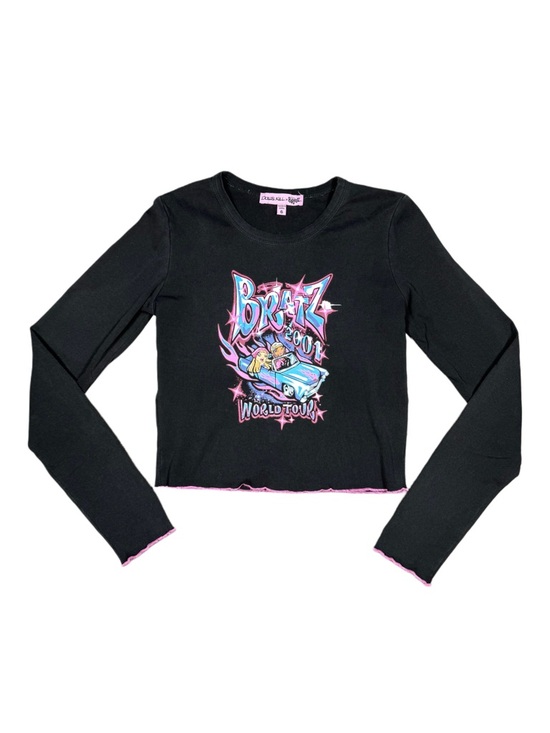 Dolls Kill Tops - 2001 Bratz World Tour Black & Pink Graphic Long-Sleeve Crop Top